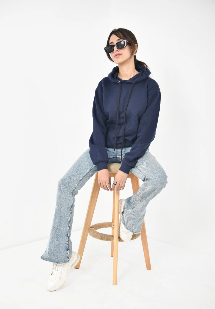 UNISEX BASIC NAVY BLUE HOODIE - Image 3